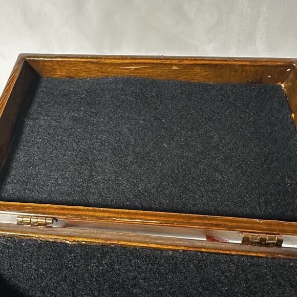 Vintage 60's Purse Wood Box Girl & Cat Handbag Brown Brass Closure Lucite Handle - Picture 12 of 16